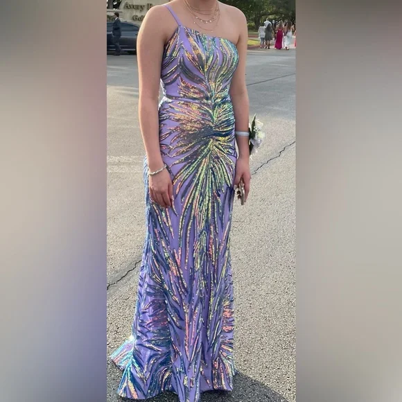 slim fit dress slacks Ava Presley 39214 Size 2 Violet Long Fitted Satin Maxi Slit Prom Dress Crystal Corset Bodice Formal Gown main image 1